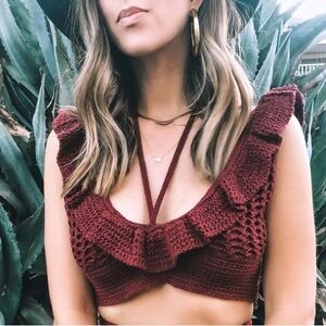 BCBGMaxAzria Wine Red Crochet Crop Top Size S